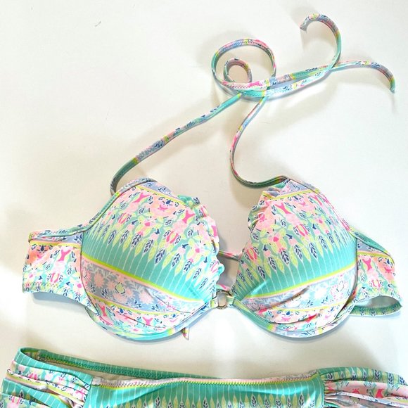 Victoria's Secret The Fabulous Swim Bikini Halter Top 34C Multi Padded Push up - Picture 1 of 4